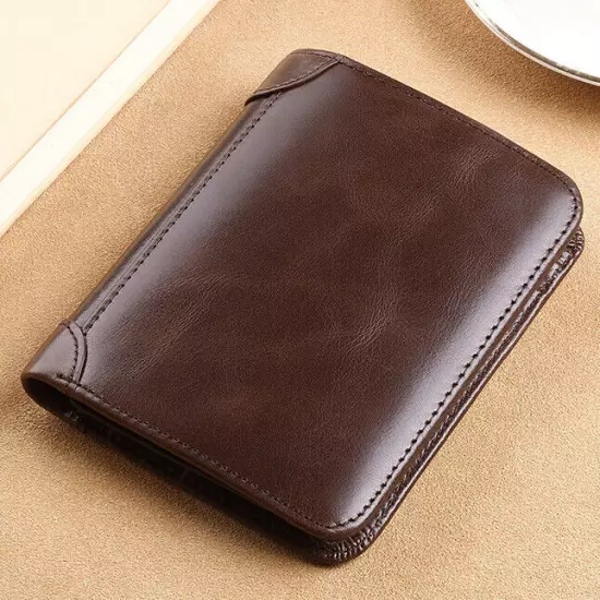 Vintage Leather Mens Slim Trifold Wallet RFID Blocking Credit Card Holder Wallet