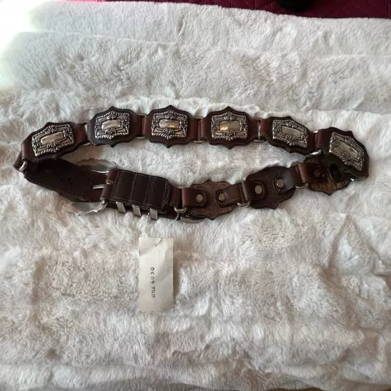 *NWT* Vtg 1997 Nadin USA, Western Leather Belt, Brown with silver accents