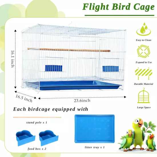 Foldable Metal Bird Cage Food Boxes Standing Posts Small Parrots Parakeets