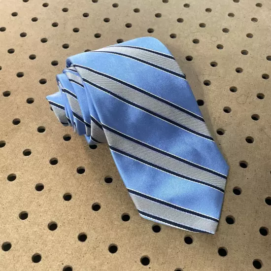 NWT Brooks Brothers Modern Silk Neck Tie USA Repp Stripe Light Blue & Silver Men