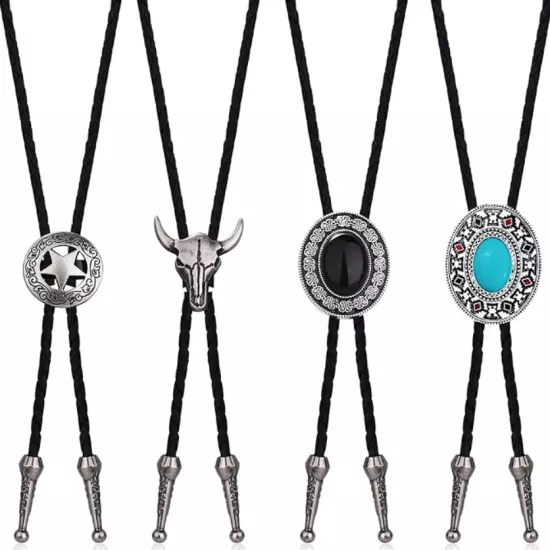 4Pcs Handmade Bolo Tie for Men Western Cowboy Leather Necktie Native American