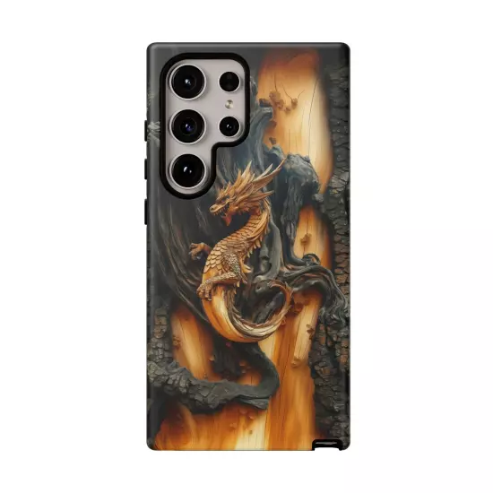 For iPhone, Samsung Galaxy, Pixel - Phone Case Cover - Carved Wood Dragon Print