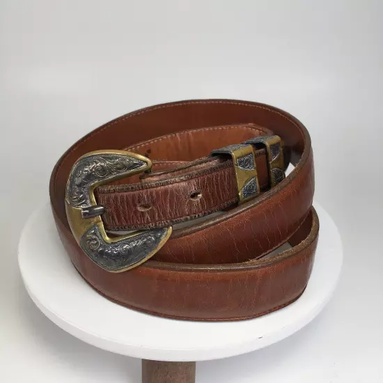 Tony Lama Leather Belt With Crumrine Buckle Fittings Size 40 Vintage Western