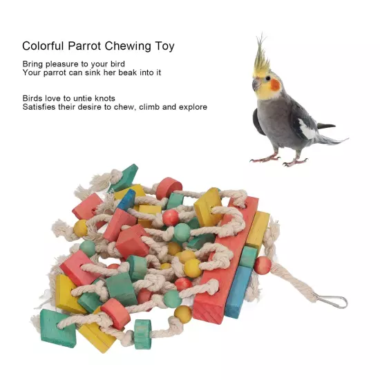 Parrot Chewing Toy Colorful Wood Blocks Bird Bite Toy with Hanging Hook