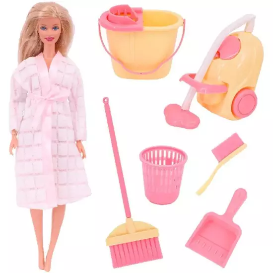 Barbies Doll House Furniture Bed Table Chair Plastic Cleaning Tools for 11.8inch