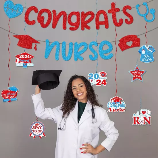 Nurse Graduation Decorations Banner Hanging Swirls NO-DIY Nursing School Grad...