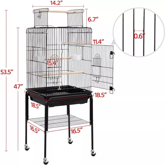 Open Top Rolling Parrot Bird Cage for Cockatiel Sun Parakeet Green Cheek Conure 