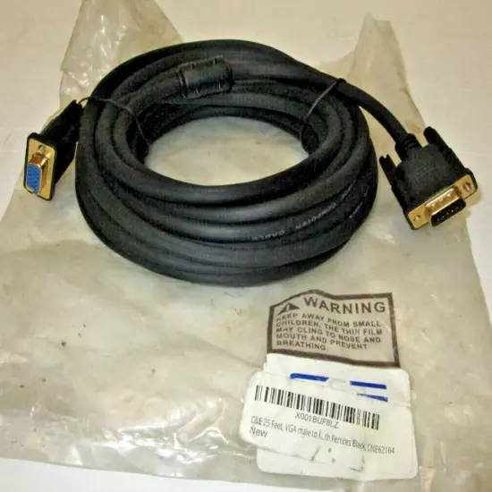 C&E 25 FEET, VGA MALE TO F...TH FERRITES BLACK, CNE62164 (NEW)