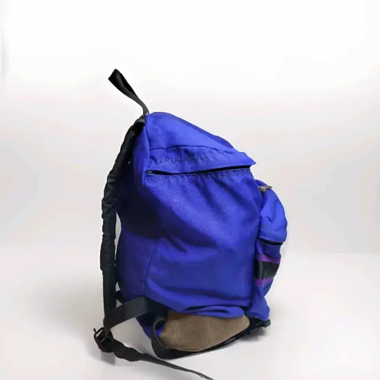 Jansport Vintage Leather Bottom Backpack Superbreak Blue Purple Stripe Flat Top