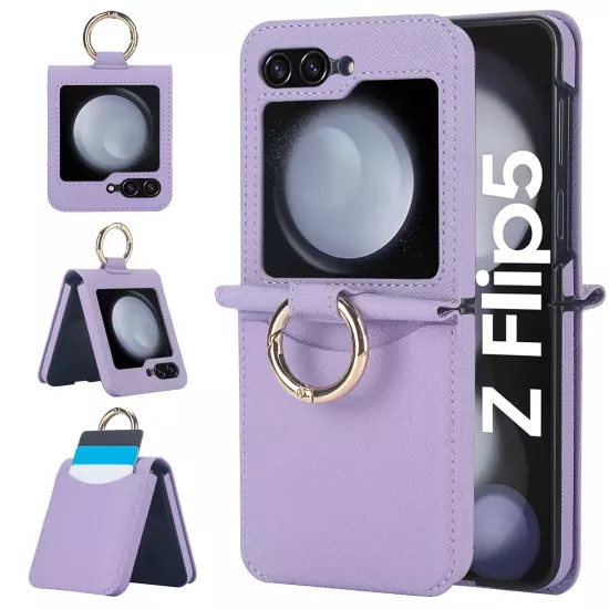 For Samsung Galaxy Z Flip /5/4/3 Card Slot Ring Holder Leather Phone Case