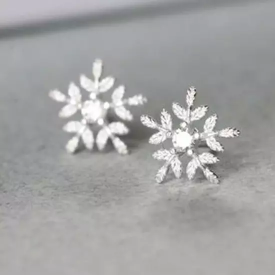 Women 925 Silver Filled Snowflake Stud Earring Cubic Zircon Wedding Jewelry