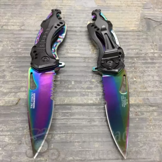 Tac Force Half Serrated Rainbow Blade Tactical Spring Assisted Pocketknife