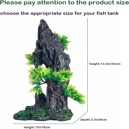 Mountain View Aquarium Ornament with Tree House Cave Bridge Resin