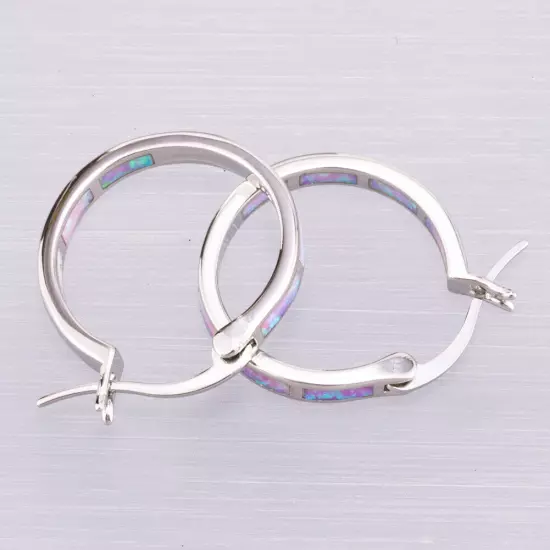 Light Pink Fire Opal Silver Jewelry Women Snap Closure Hoop Earrings