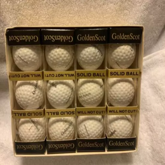 Vintage GoldenScot Victor Golf Co. 12 balls in 4 sets of 3 in a case (Logo)