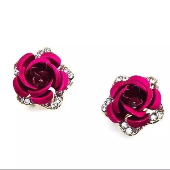 Ladies Charm Rose Crystal Shinny mond Stud Earrings Fashion Womens Jewellery