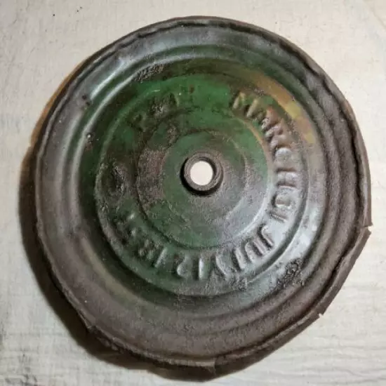 RARE ANTIQUE PATENT MARCH 31-JULY 12, 1857 METAL GUNPOWDER TIN GREEN PAINTED LID