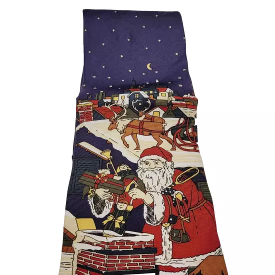 Mark Pendleton CHRISTMAS SANTA on Roof w Toys Blue Vintage POLYESTER Necktie