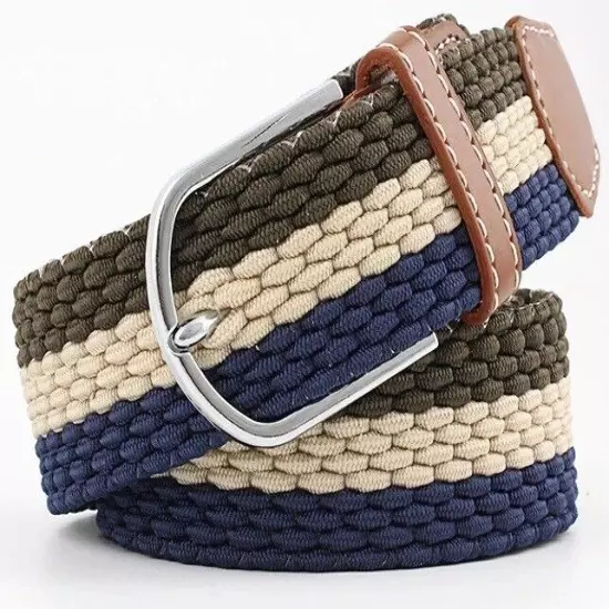 New Men's Women's Belt Unisex Braided Elastic Stretch Fabric Enduring Woven Mult