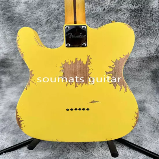 Solid Body Tele Yellow Electric Guitar Maple Fretboard Pickup Chrome Hardware