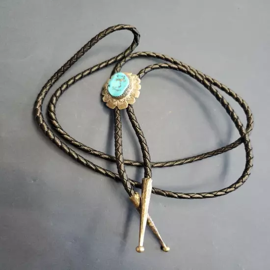 Native American Indian jewelry Bolo tie Turquoise Vintage Signed AB