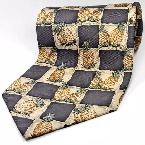 TOMMY BAHAMA Handmade 100% Silk Tie Gray Brown Beige Green PINEAPPLE Necktie NEW