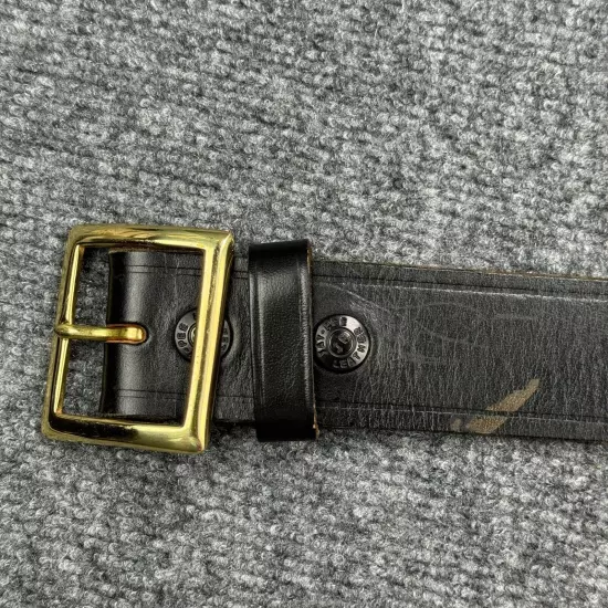 Jay Pee Belt Mens 44 Black Genuine Leather Brass Buckle Workwear