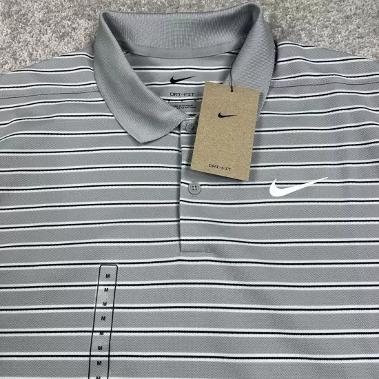 Nike Polo Shirt Men Medium Gray Black Stripe Dri-Fit Victory Golf DH0829-077 NWT