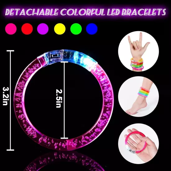 24Pcs Glow in the Dark Party Supplies for Kids/Adults, Colorful Led Bracelets 