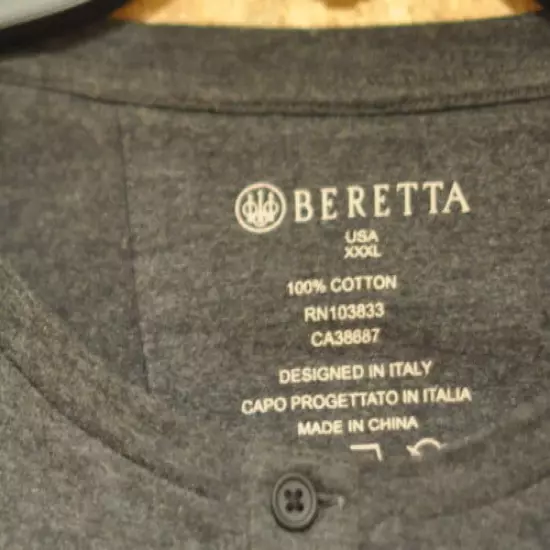 Beretta Men's 3XL XXXL Long Sleeve Henley Shirt Gray New $60 Trap Shooting