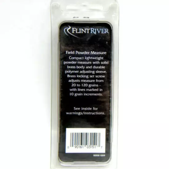 FLINT RIVER BRASS BLACK POWDER MEASURE Adjusts 20-120 GRAINS DEER TURKEY HUNTING