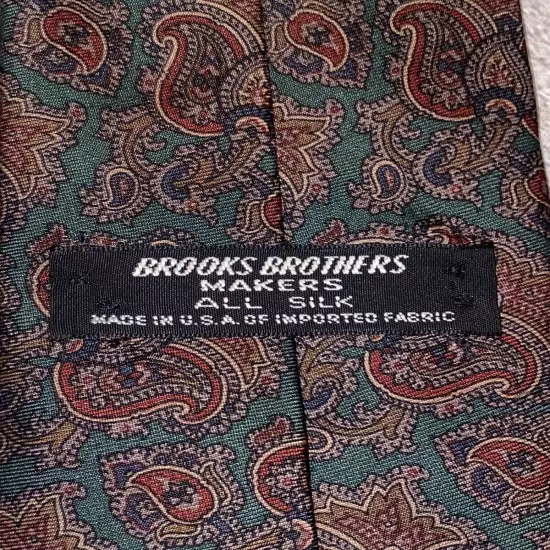 Vintage Brooks Brothers Maker 100% All Silk Paisley Geometric Tie Necktie USA