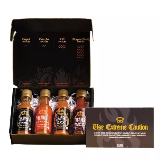 Mini Hot Sauce Challenge Box by Tabañero, Original, Extra Hot, XXX &... 