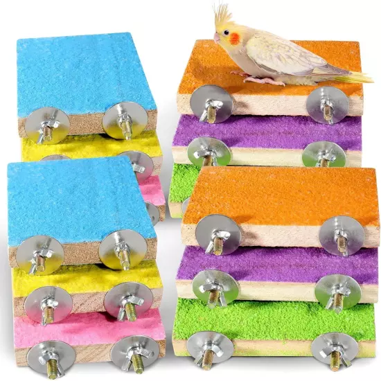 12 Pcs Bird Perch Stand Toy blue, yellow, pink, orange, purple and green 