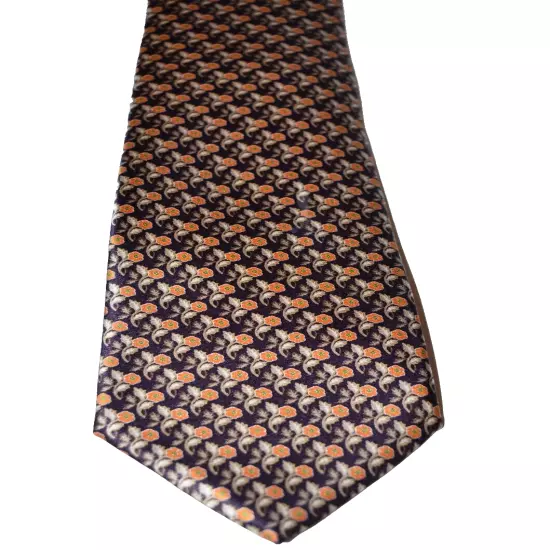 Brioni Purple Orange floral Silk Tie Made in Italy Unique design