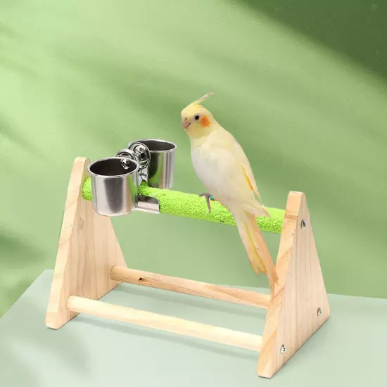 Bird Stand W/ Food Cup Exercise Activity Center Platform Training Wooden Perch