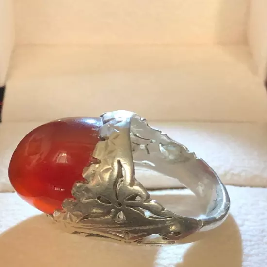 Agate Ring Men Silver 990,Yemen,Aqeeq,,Rare,Royal,Luxuryخاتم عقيق يمني كبدي فحل