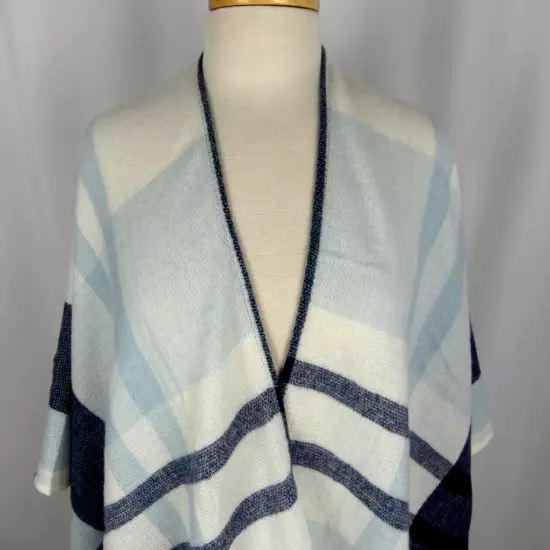 Banana Republic Cashmere Blend Wrap Shawl Skyler Plaid Blue Soft One Size All