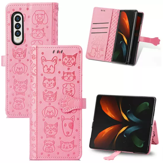 For samsung galaxy z fold 3/4/5/6 Cute PU Leather Flip Phone Case Kickstand NEW