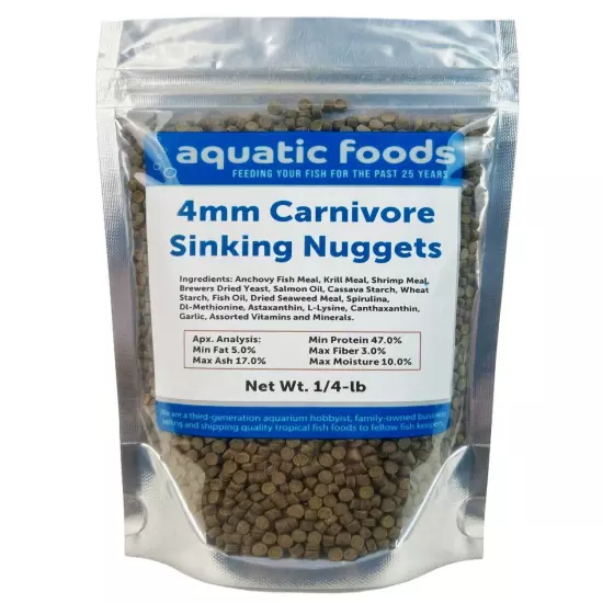 4mm- 3/16" Carnivore Sinking Nuggets for Oscars, Discus, Angelfish & More. WL