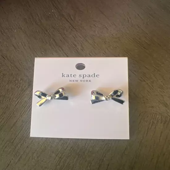 Kate Spade "SKINNY MINI" SILVER THIN Bow Earrings BEAU FEMININE PETITE $49