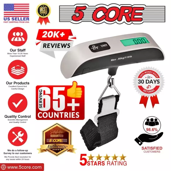 5Core 2-Pack 110lb 50kg Portable Travel LCD Digital Hanging Luggage Scale Weight