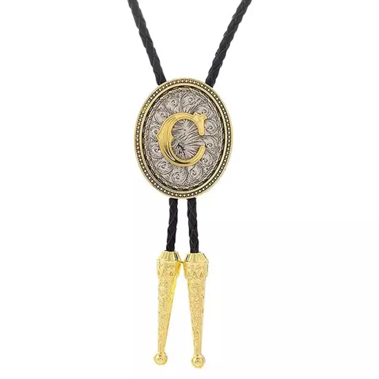 Bolo tie for Men Western Cowboy Golden Initial Letter A to Z Costume Bolo ties