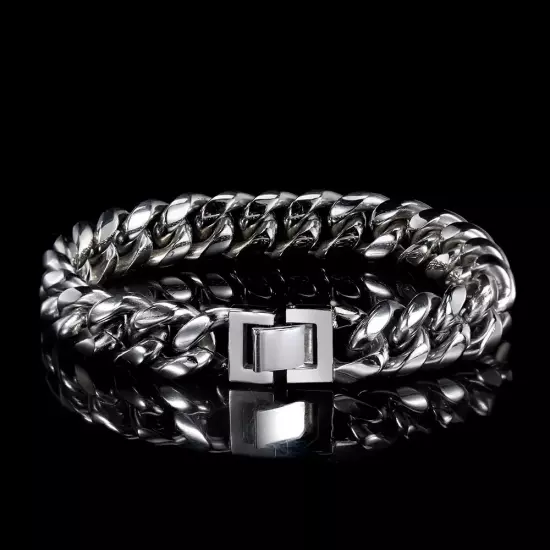 Wholesale 6/8/10/12/14MM Men Stainless Steel Cuban Chain Bracelet Miami PVD Hip 