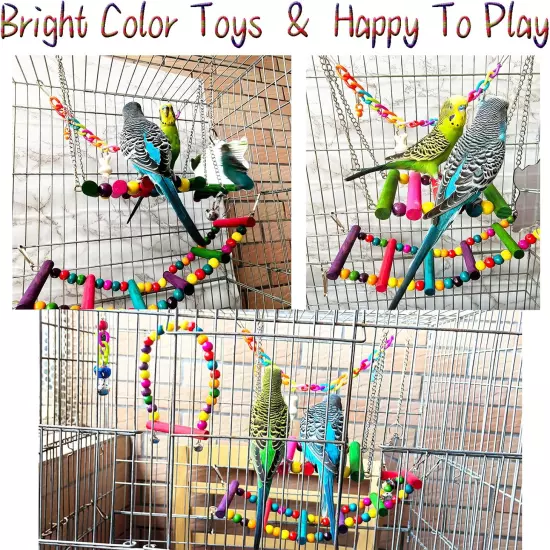 Bird Parakeet Cockatiel Toys, Hanging Bell Pet Bird Cage Hammock Swing Climbing