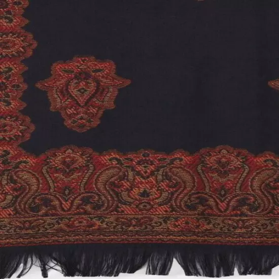 Pashmina Silk Men's Black Paisley Design Shawls Kashmiri Aari Embroider Stoles