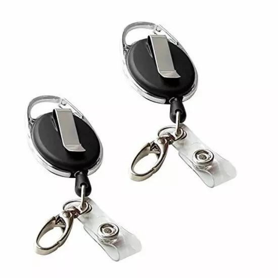 2 Retractable Badge Reel ID Card Holder Heavy Duty Metal with Belt Clip Key Ring