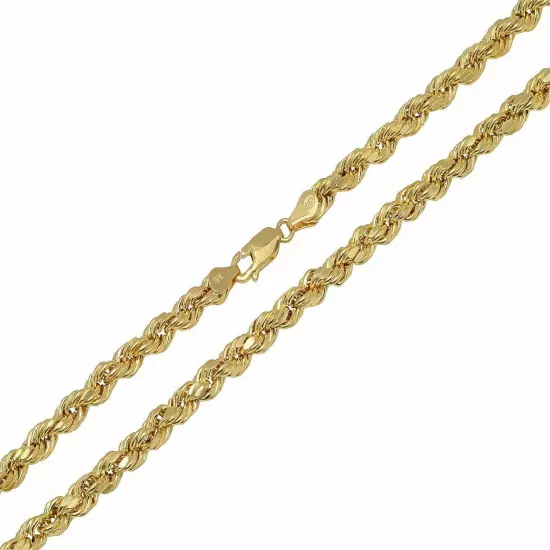 10k Yellow Gold Light 2mm-7mm D/Cut Rope Chain Necklace Size 16"-30" Hollow