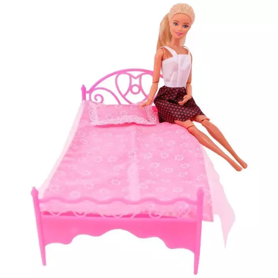 Barbies Doll House Furniture Bed Table Chair Plastic Cleaning Tools for 11.8inch