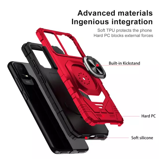 For TCL ION X / ION V Case Shockproof Ring Stand Phone Cover w/ Tempered Glass